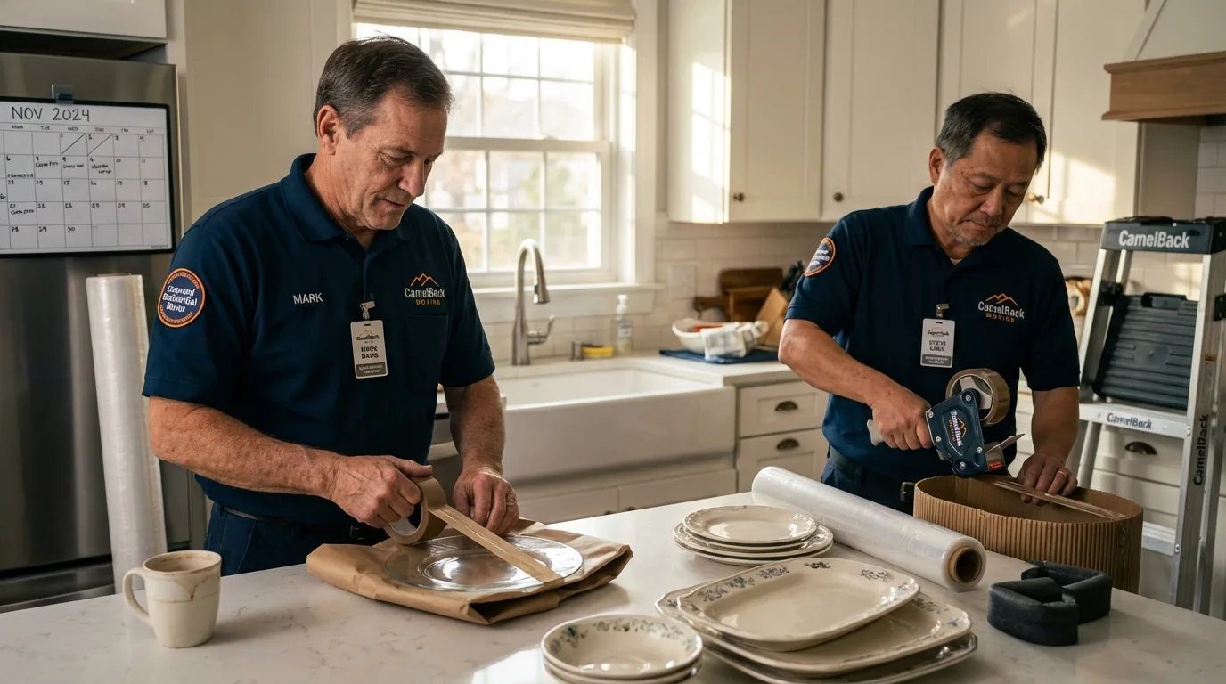 Professional crew packing kitchen dishware in Hobe Sound, FL